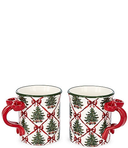 Mud Pie Festive Bow Tree Mugs, Set of 2
