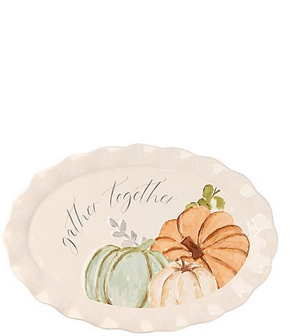 Mud Pie Gather 3 Pumpkins Oval Platter