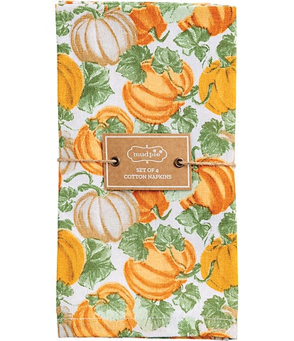 Mud Pie Gather Collection Orange Pumpkin Napkins, Set of 4