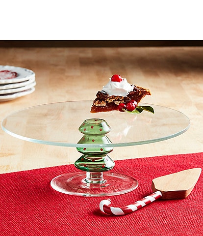 Mud Pie Gingerbread Lane Collection Glass Tree Pedestal Cake Plate Server Set