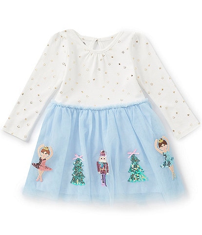 Mud Pie Girls Long Sleeve Sequin Embellished Nutcracker Applique Dress