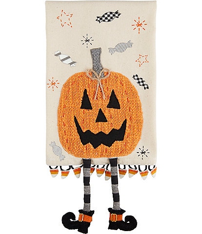 Mud Pie Halloween Applique Pumpkin Towel with Dangle Leg