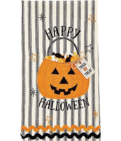 Mud Pie Halloween Black Stripe Applique Pumpkin Towel