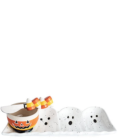 Mud Pie Halloween Collection Glow Ghost Tidbit And Tray Set