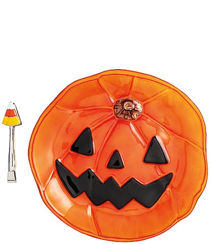 Mud Pie Halloween Collection Jack-O-Lantern Platter and Tong Set