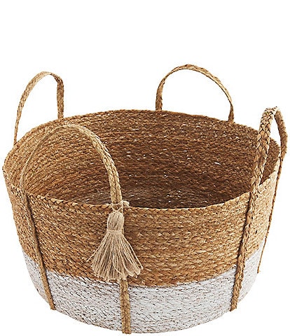 Mud Pie Happy Everything Collection Round Seagrass Basket Set with Handles