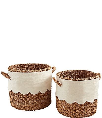Mud Pie Happy Everything Collection Scalloped Seagrass Basket Set with Handles