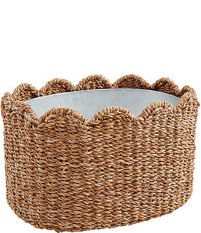 Mud Pie Happy Everything Scalloped Woven Ice Bucket Party Tub