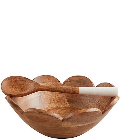 Mud Pie Happy Everything Wood Scallop Bowl & Spoon Set