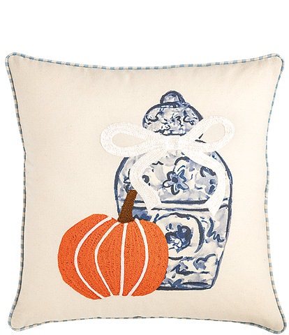 Mud Pie Harvest Collection Pumpkin Ginger Jar Embroidered Square Applique Pillow