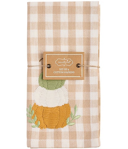 Mud Pie Harvest Embroidered Check Dinner Napkins, Set of 4