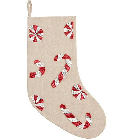 Mud Pie Holiday Collection Candy Cane Beaded Stocking