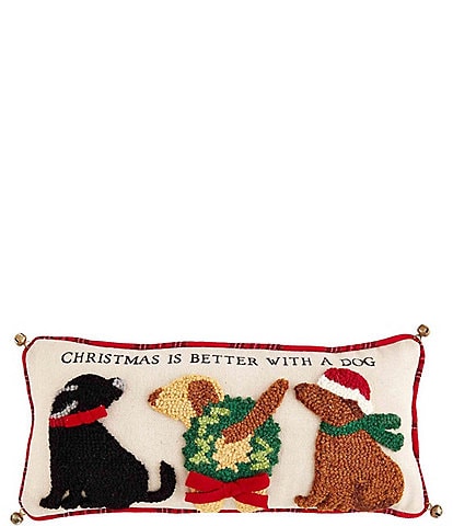 Mud Pie Holiday Collection Christmas is Better with a Dog Hooked Wool Pillow