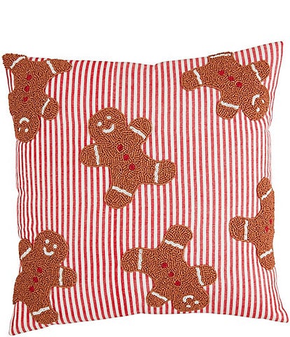 Mud Pie Holiday Collection Gingerbread Beaded Square Pillow