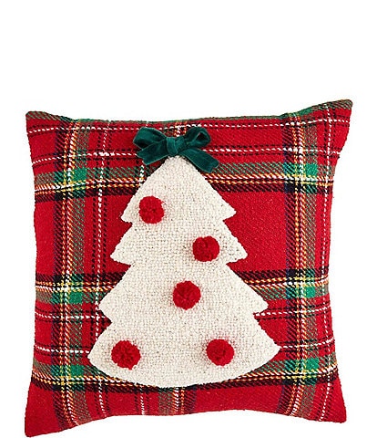 Mud Pie Holiday Collection Tartan Hooked Wool Square Pillow