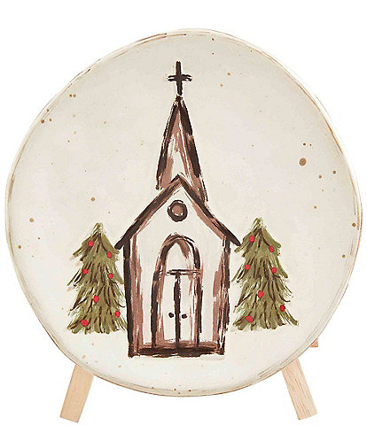 Mud Pie Holiday Farmhouse Christmas Church Plate with Easel