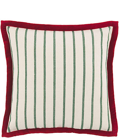 Mud Pie Holiday Green Striped Velvet Square Pillow
