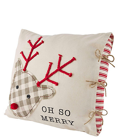 Mud Pie Holiday Oh So Merry Reindeer Square Pillow