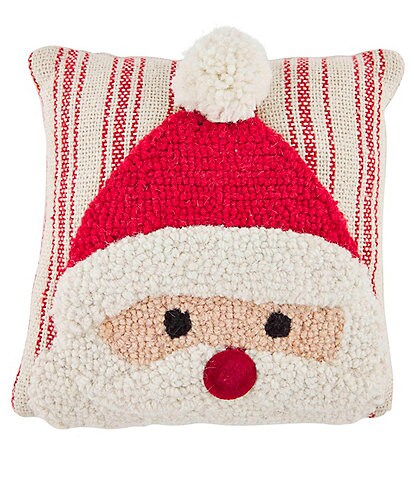 Mud Pie Holiday Santa Whimsy Hooked Wool Pillow