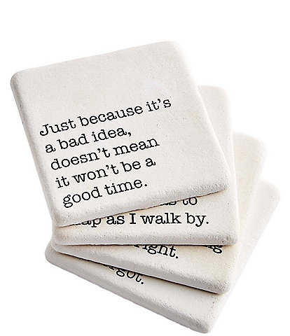 Mud Pie Just Because Funny Phrases Printed Coasters, Set of 4