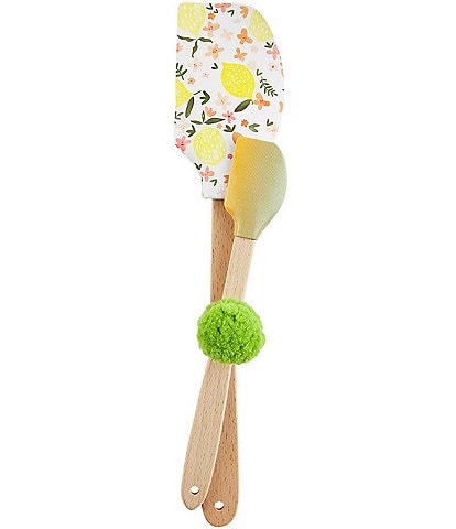 Mud Pie Lemon Floral Print and Solid Silicone Spatula Set