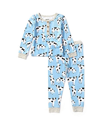 Mud Pie Little Boys 2T-5T Long Sleeve Cow Print Pajama T-Shirt & Matching Pajama Pant Set