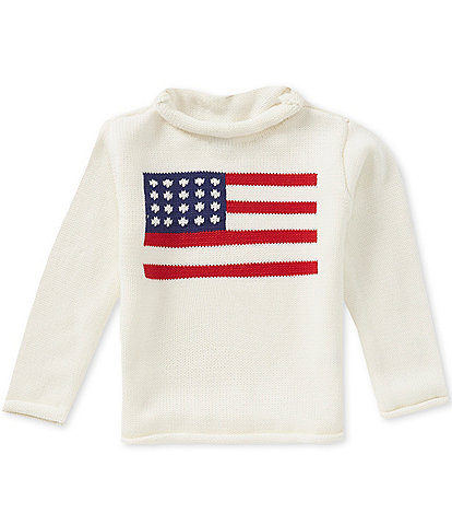 Mud Pie Little Boys Long Sleeve Rolled Neck Flag Sweater