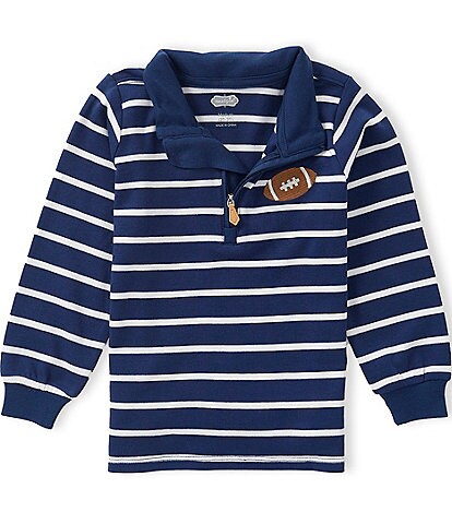 Mud Pie Little Boys Long Sleeve Striped Football-Embroidered Pullover