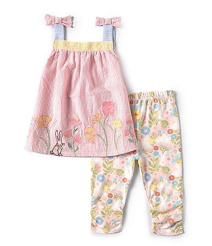 Mud Pie Little Girls 2T-5T Easter Bunny/Floral Dress & Coordinating Leggings Set
