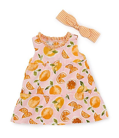 Mud Pie Little Girls 2T-5T Sleeveless Orange Print A-Line Dress