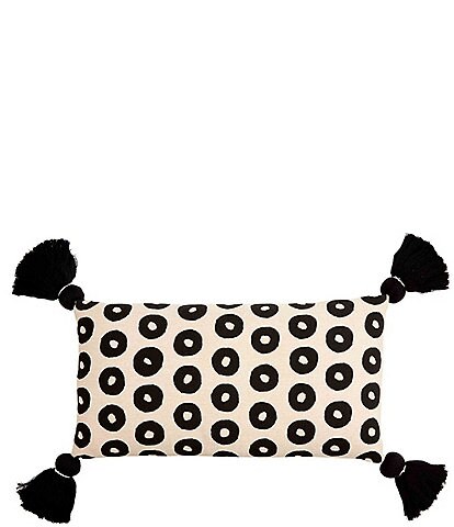 Mud Pie Mercantile Collection Black Dotted Tasseled Lumbar Pillow