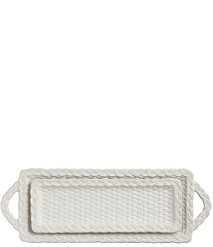 Mud Pie Nested Wicker Woven Texture Ceramic Tray Set