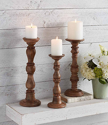 Mud Pie Pine Hill Collection Beaded Wood Candlesticks