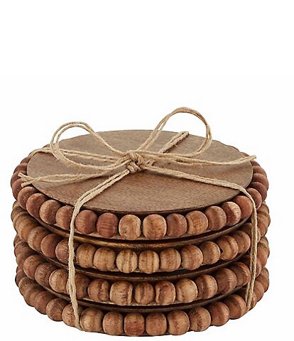 Mud Pie Pine Hill Collection Beaded Wood Coaster Set