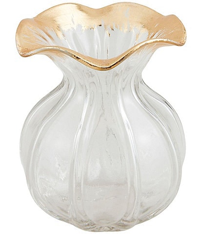 Mud Pie Ruffled Gold Edge Decorative Glass Vase
