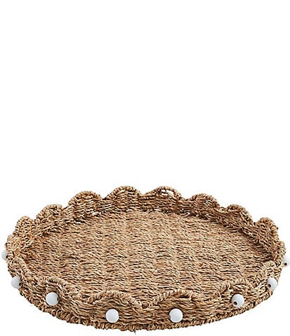 Mud Pie Scalloped Raffia Wooden Beaded Lazy Susan