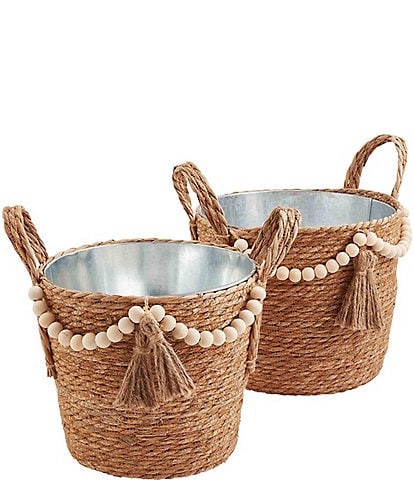 Mud Pie Senna Water Hyacinth Beaded Party Tub Baskets
