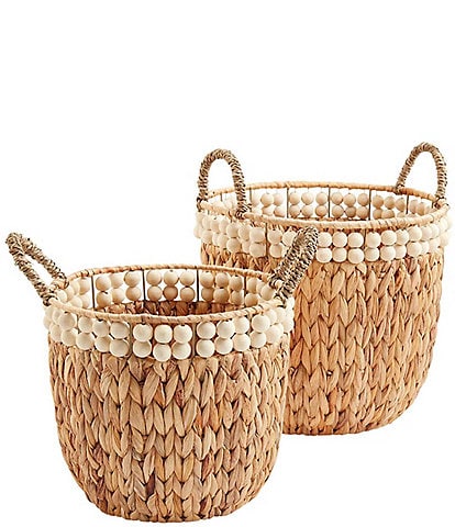 Mud Pie Sienna Collection Woven White Double Beaded Basket Set
