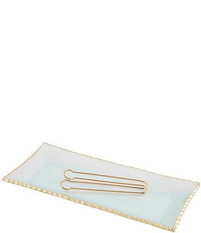 Mud Pie Silver Bell Gold Edge Rectangular Platter Set