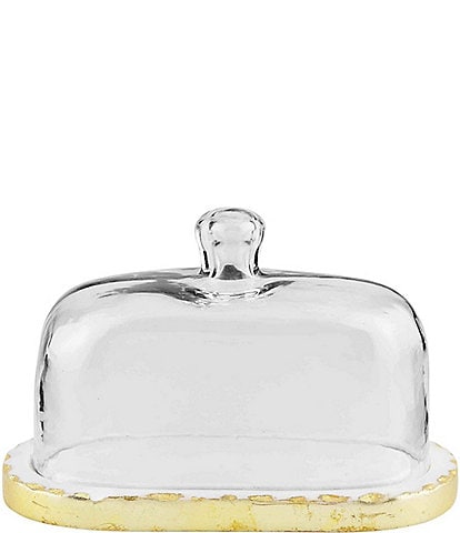 Mud Pie Silver Bells Gold Marble Edge Butter Dish