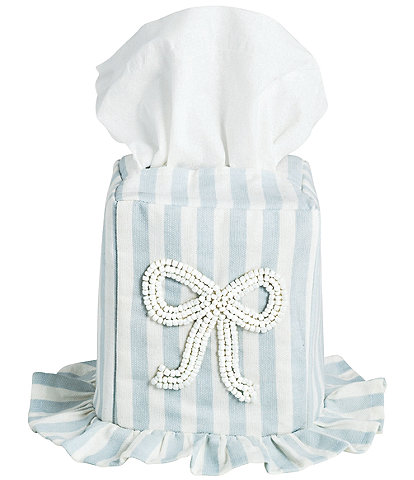 Mud Pie Stripe Bow Collection Striped Ruffle Tissue Box Cover