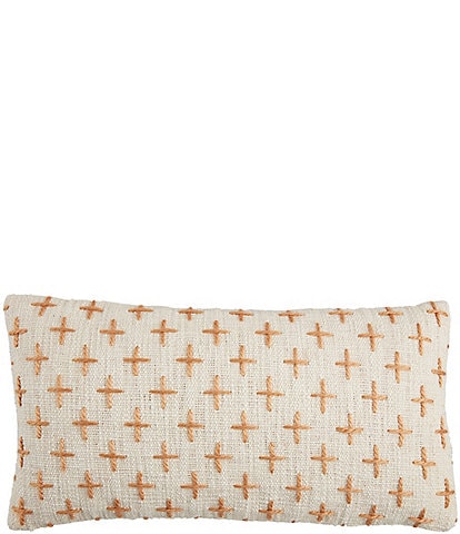 Mud Pie Terracotta Embroidered Cross Patterned Lumbar Pillow