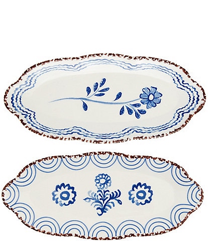 Mud Pie Valencia Blue Floral Everything Platter, Set of 2