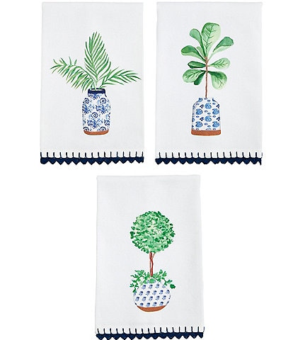Mud Pie Valencia Blue Potted Plant Towels, Set of 3
