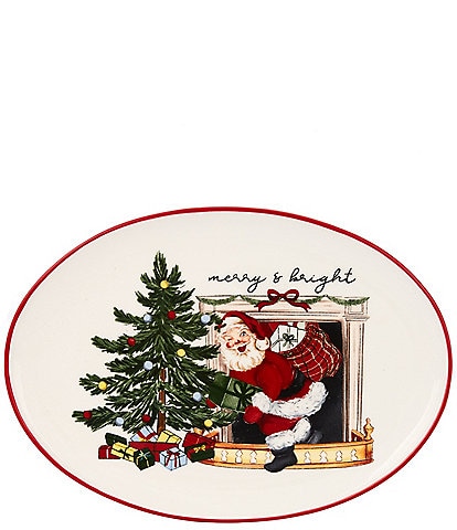Mud Pie Vintage Santa Merry & Bright Sentiment Platter, 10#double;