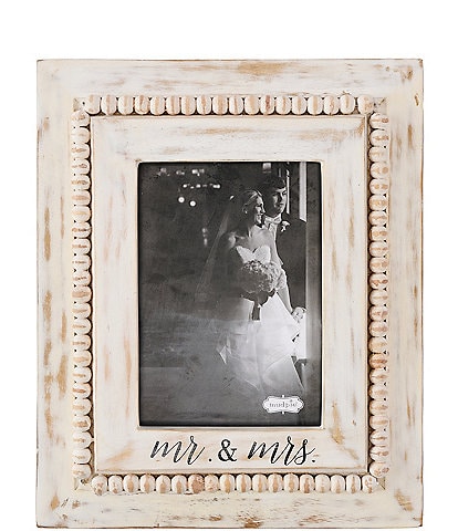 Mud Pie Wedding Beaded Mr. & Mrs. 5#double; x 7#double; Whitewashed Picture Frame