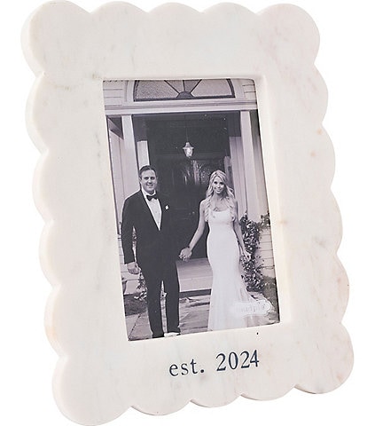 Mud Pie Wedding Collection Est 2024 Scalloped Marble Picture Frame, 5x7