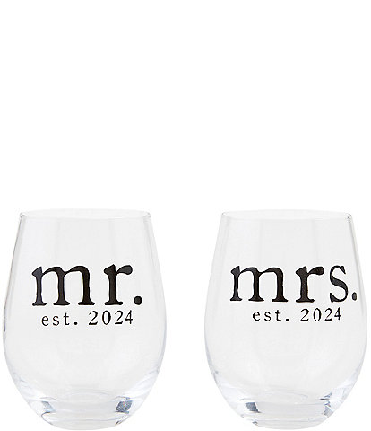 Mud Pie Wedding Collection Mr & Mrs. Est. 2024 Wine Glass Set