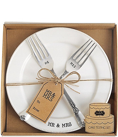 Mud Pie Wedding Collection Mr. & Mrs. Cake Testing Plate with 2 Forks