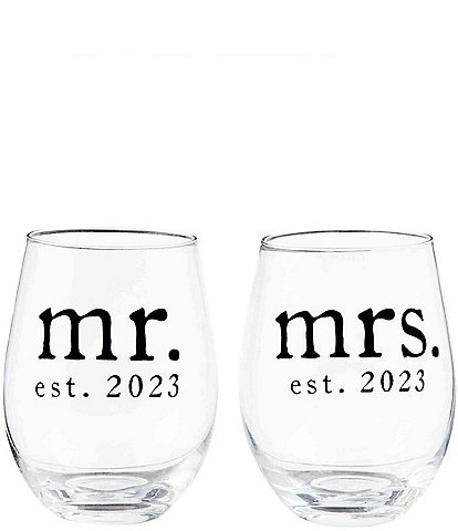 Mud Pie Wedding Mr & Mrs Est 2023 Wine Glasses, Set of 2